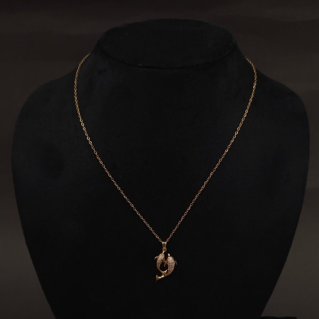 Stainless Steel Dolphin Necklace - Twin CZ, Anti-Tarnish