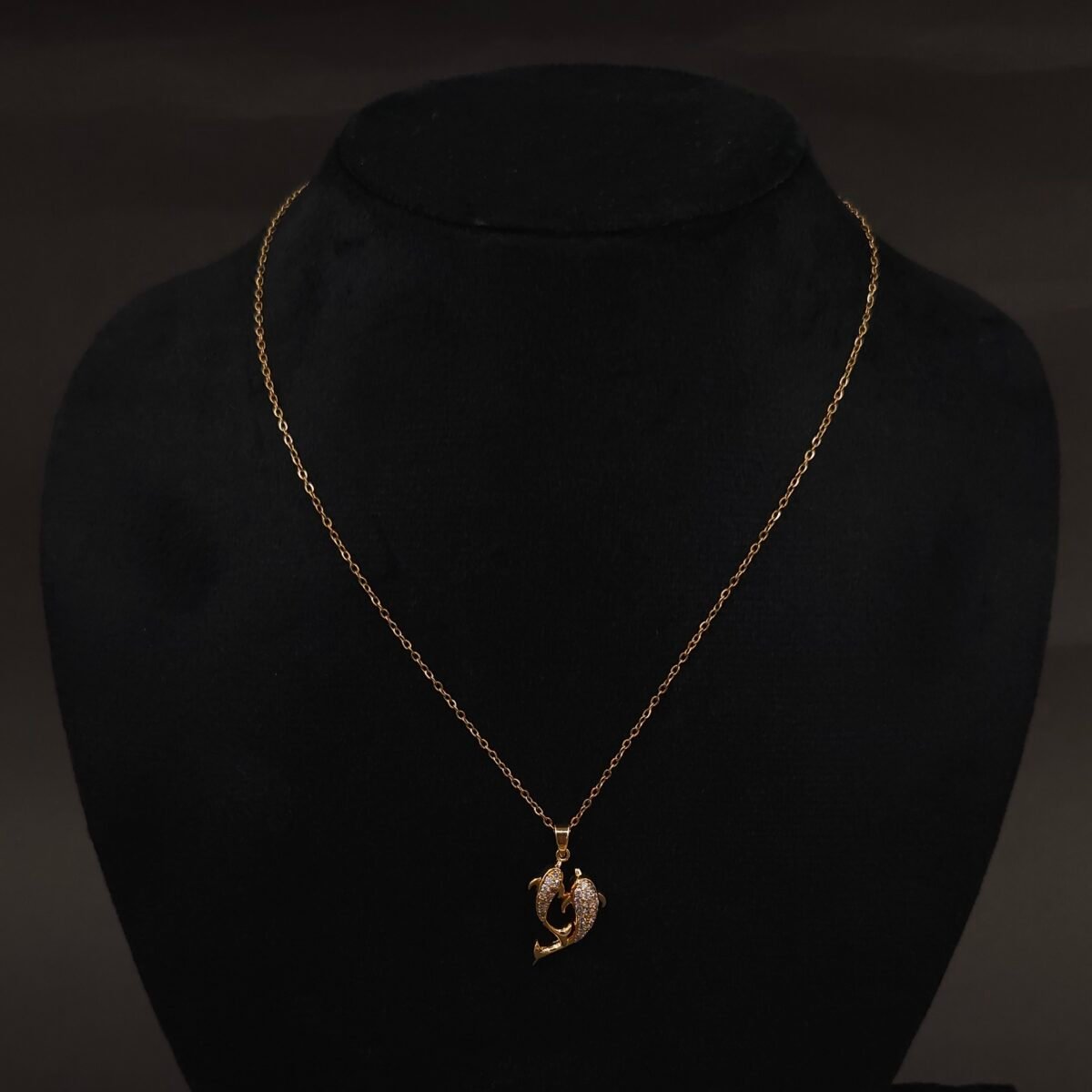 Stainless Steel Dolphin Necklace - Twin CZ, Anti-Tarnish