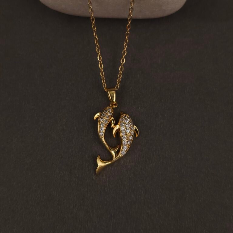 Stainless Steel Dolphin Necklace - Twin CZ, Anti-Tarnish