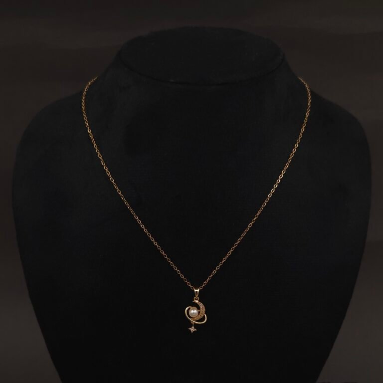 Stainless Steel Moon & Star Pendant Necklace - Pearl & CZ, Anti-Tarnish