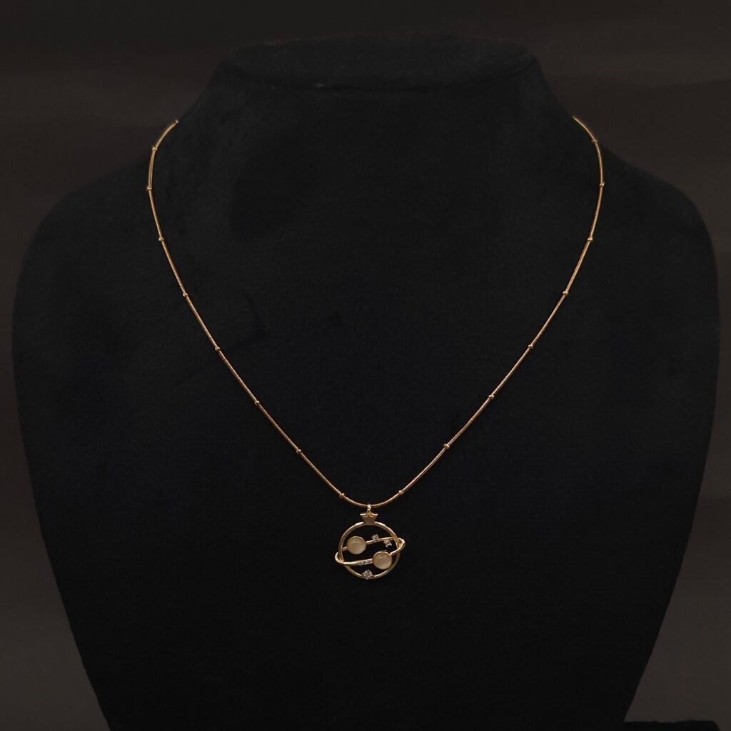 Stainless Steel Planet & Star Pendant Necklace - Stone Accents, Anti-Tarnish