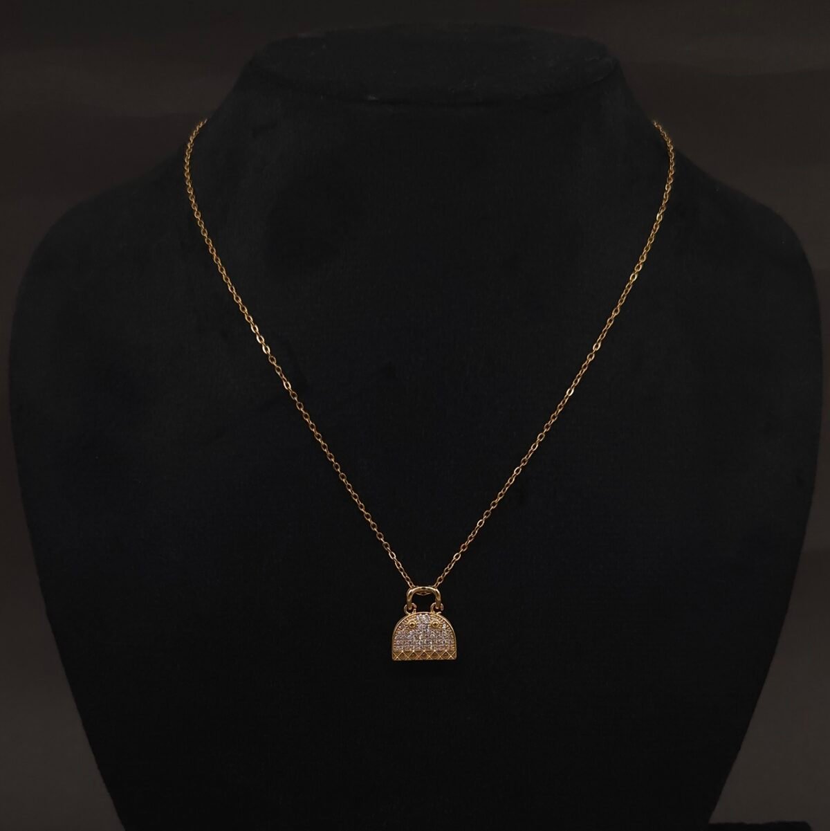 Stainless Steel Handbag Pendant Necklace - CZ Pavé, Anti-Tarnish