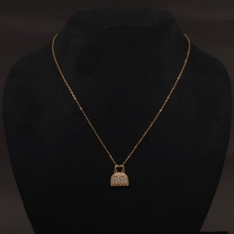 Stainless Steel Handbag Pendant Necklace - CZ Pavé, Anti-Tarnish