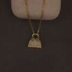 Stainless Steel Handbag Pendant Necklace - CZ Pavé, Anti-Tarnish