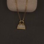 Stainless Steel Handbag Pendant Necklace - CZ Pavé, Anti-Tarnish