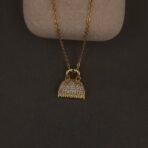 Stainless Steel Handbag Pendant Necklace - CZ Pavé, Anti-Tarnish