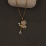Stainless Steel Butterfly Pendant Necklace - Glass Wings & CZ, Anti-Tarnish