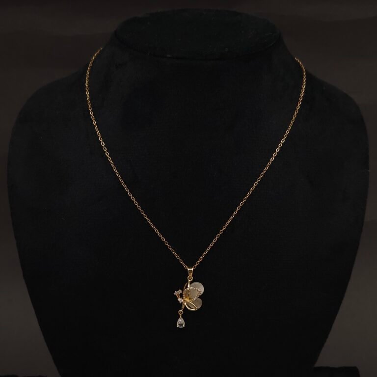 Stainless Steel Butterfly Pendant Necklace - Glass Wings & CZ, Anti-Tarnish