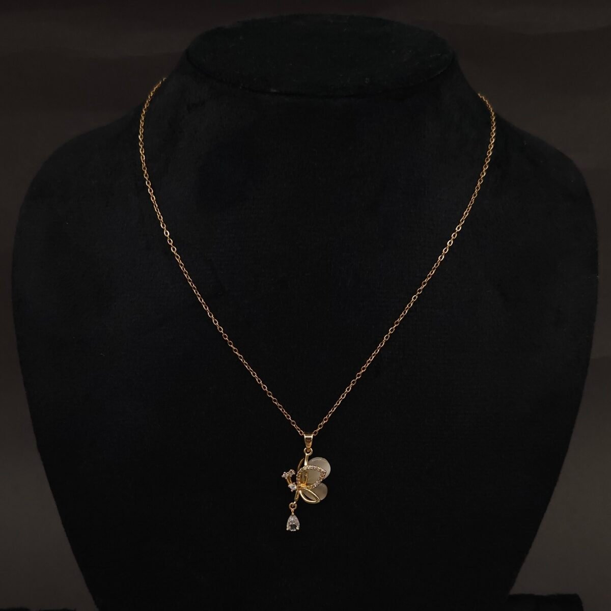 Stainless Steel Butterfly Pendant Necklace - Glass Wings & CZ, Anti-Tarnish