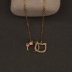 Stainless Steel Twin Cats Pendant Necklace - CZ Pavé & Enamel, Anti-Tarnish