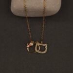 Stainless Steel Twin Cats Pendant Necklace - CZ Pavé & Enamel, Anti-Tarnish