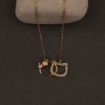 Stainless Steel Twin Cats Pendant Necklace - CZ Pavé & Enamel, Anti-Tarnish