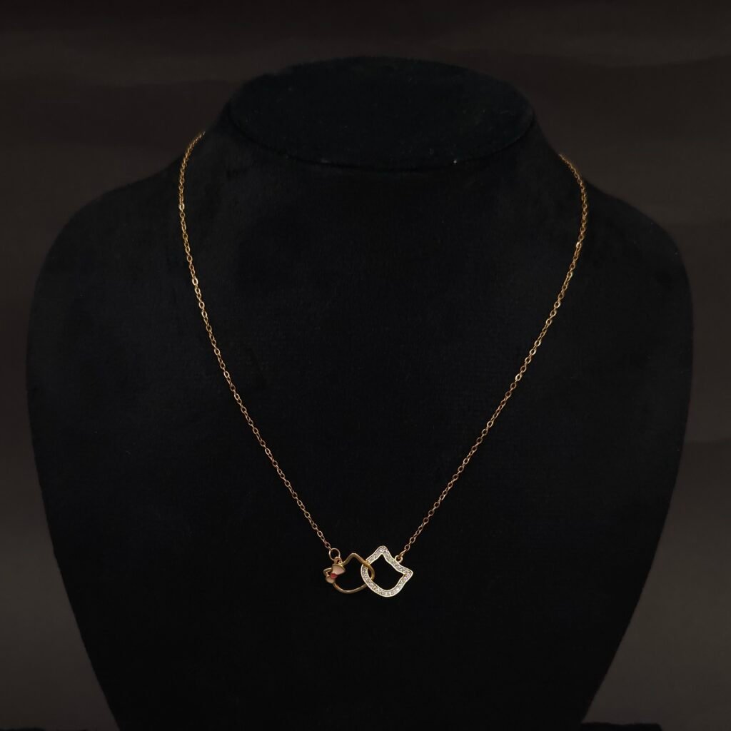 Stainless Steel Twin Cats Pendant Necklace - CZ Pavé & Enamel, Anti-Tarnish