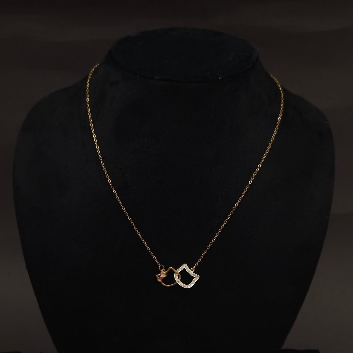 Stainless Steel Twin Cats Pendant Necklace - CZ Pavé & Enamel, Anti-Tarnish