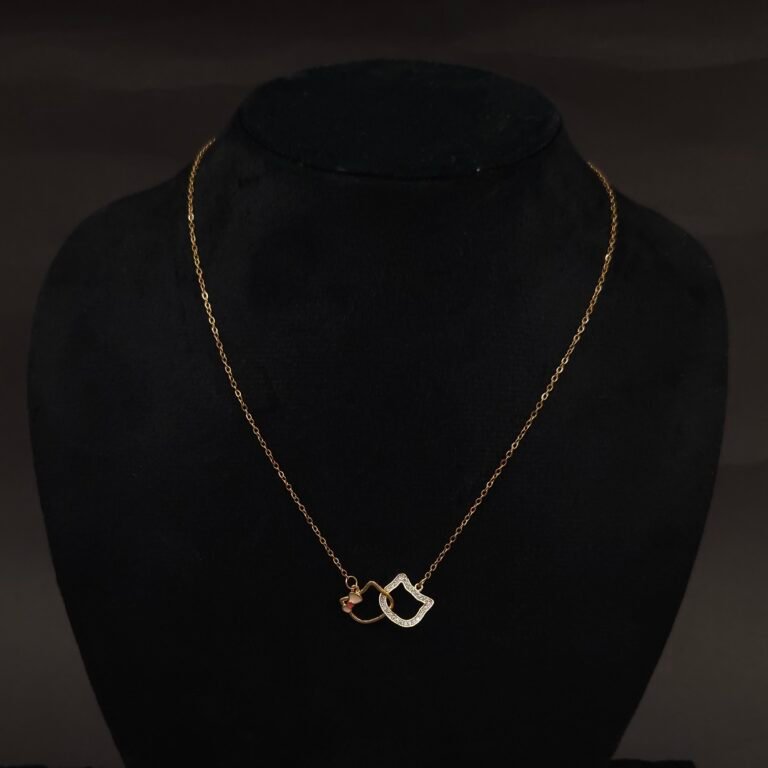 Stainless Steel Twin Cats Pendant Necklace - CZ Pavé & Enamel, Anti-Tarnish