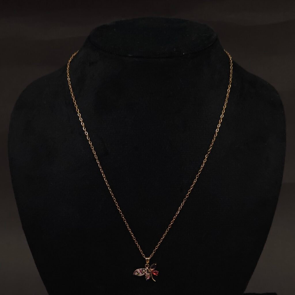 Stainless Steel Butterfly Pendant Necklace - Multicolor CZ, Anti-Tarnish