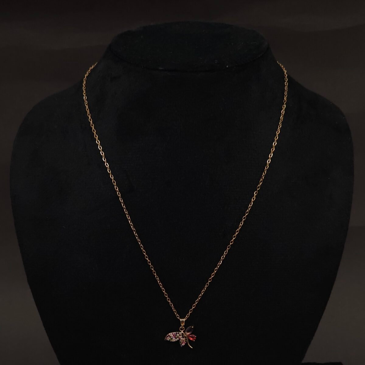 Stainless Steel Butterfly Pendant Necklace - Multicolor CZ, Anti-Tarnish