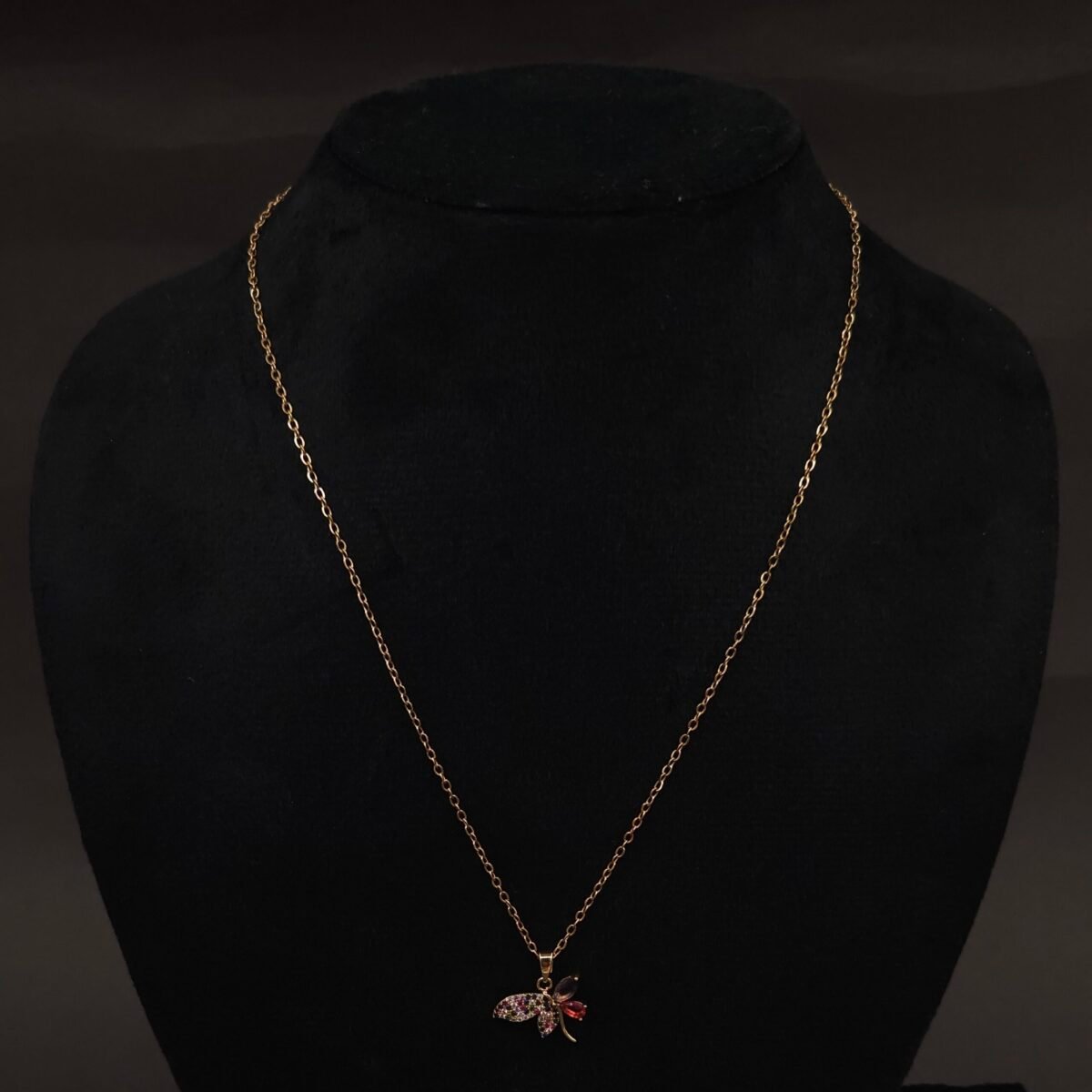 Stainless Steel Butterfly Pendant Necklace - Multicolor CZ, Anti-Tarnish