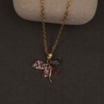Stainless Steel Butterfly Pendant Necklace - Multicolor CZ, Anti-Tarnish
