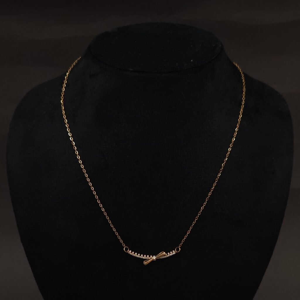 Stainless Steel Bow Bar Pendant Necklace - CZ & Pearl, Anti-Tarnish