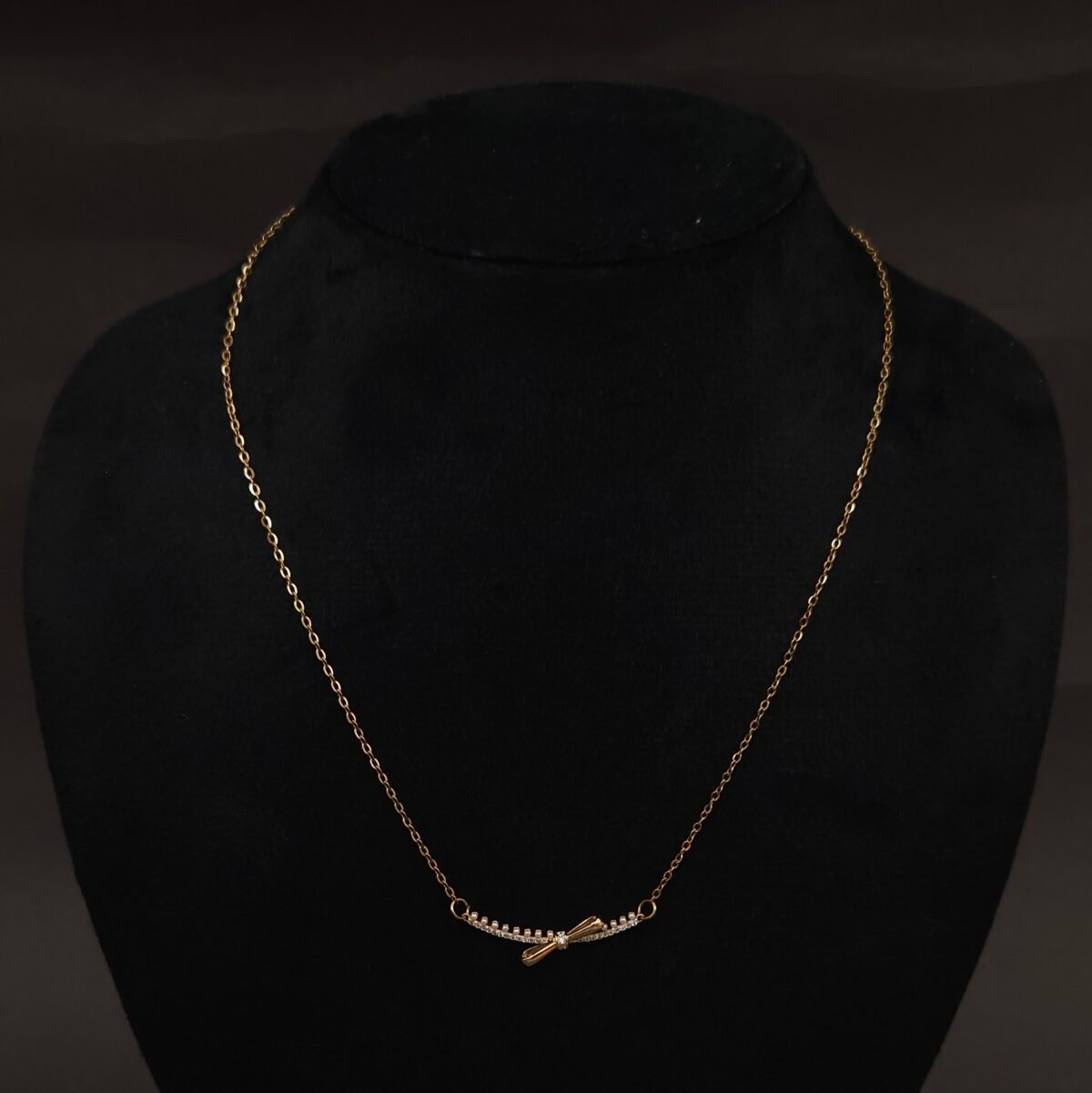 Stainless Steel Bow Bar Pendant Necklace - CZ & Pearl, Anti-Tarnish