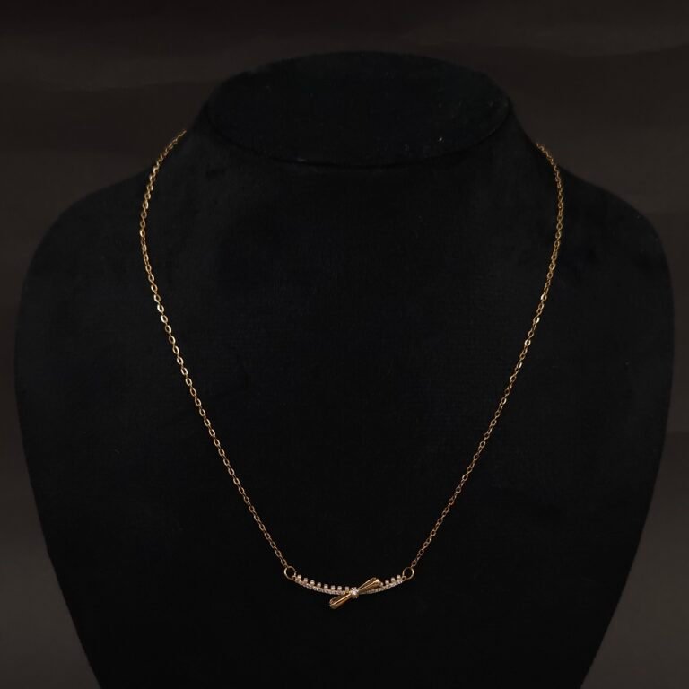 Stainless Steel Bow Bar Pendant Necklace - CZ & Pearl, Anti-Tarnish