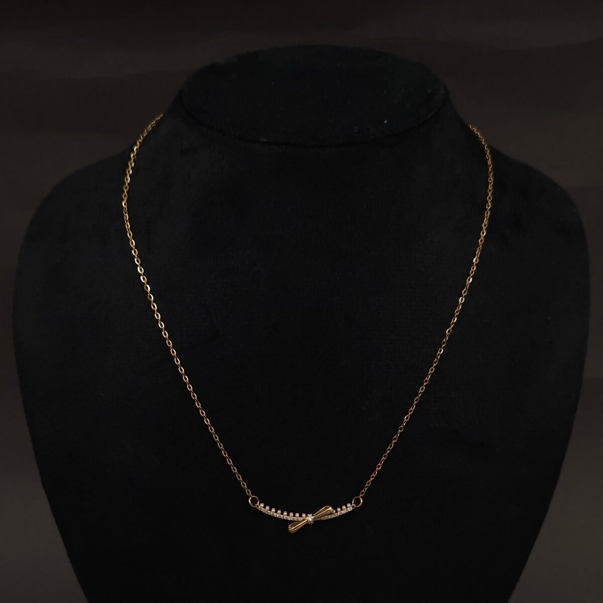 Stainless Steel Bow Bar Pendant Necklace - CZ & Pearl, Anti-Tarnish