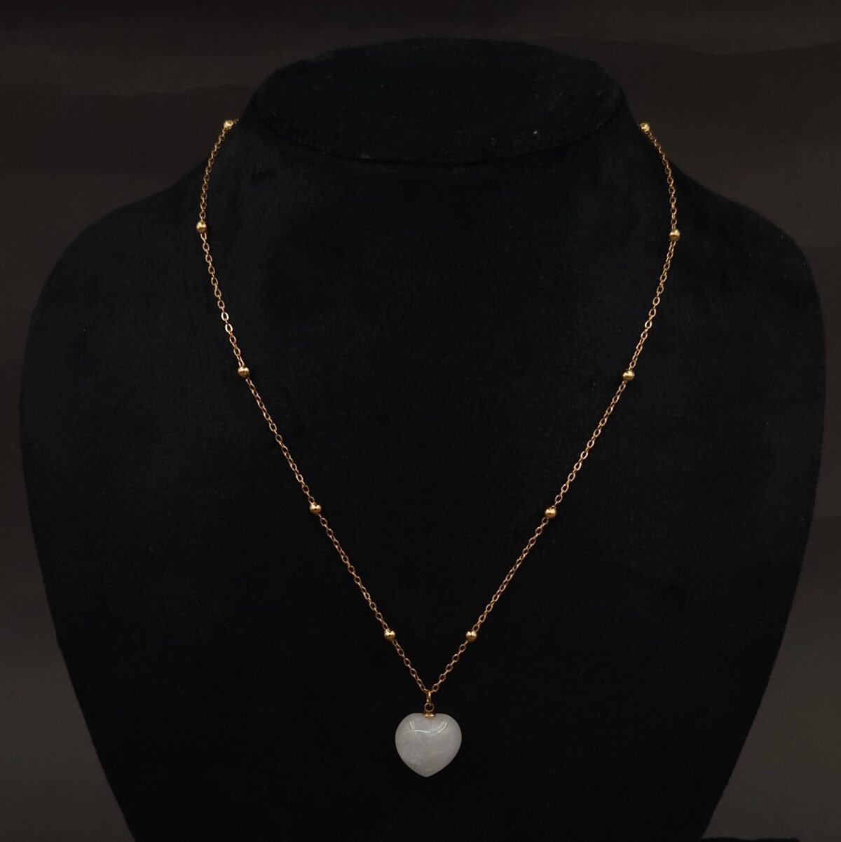 Stainless Steel Heart Stone Pendant Necklace - White Stone, Anti-Tarnish