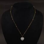 Stainless Steel Heart Stone Pendant Necklace - White Stone, Anti-Tarnish