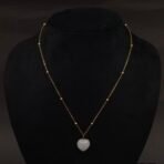 Stainless Steel Heart Stone Pendant Necklace - White Stone, Anti-Tarnish