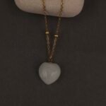 Stainless Steel Heart Stone Pendant Necklace - White Stone, Anti-Tarnish