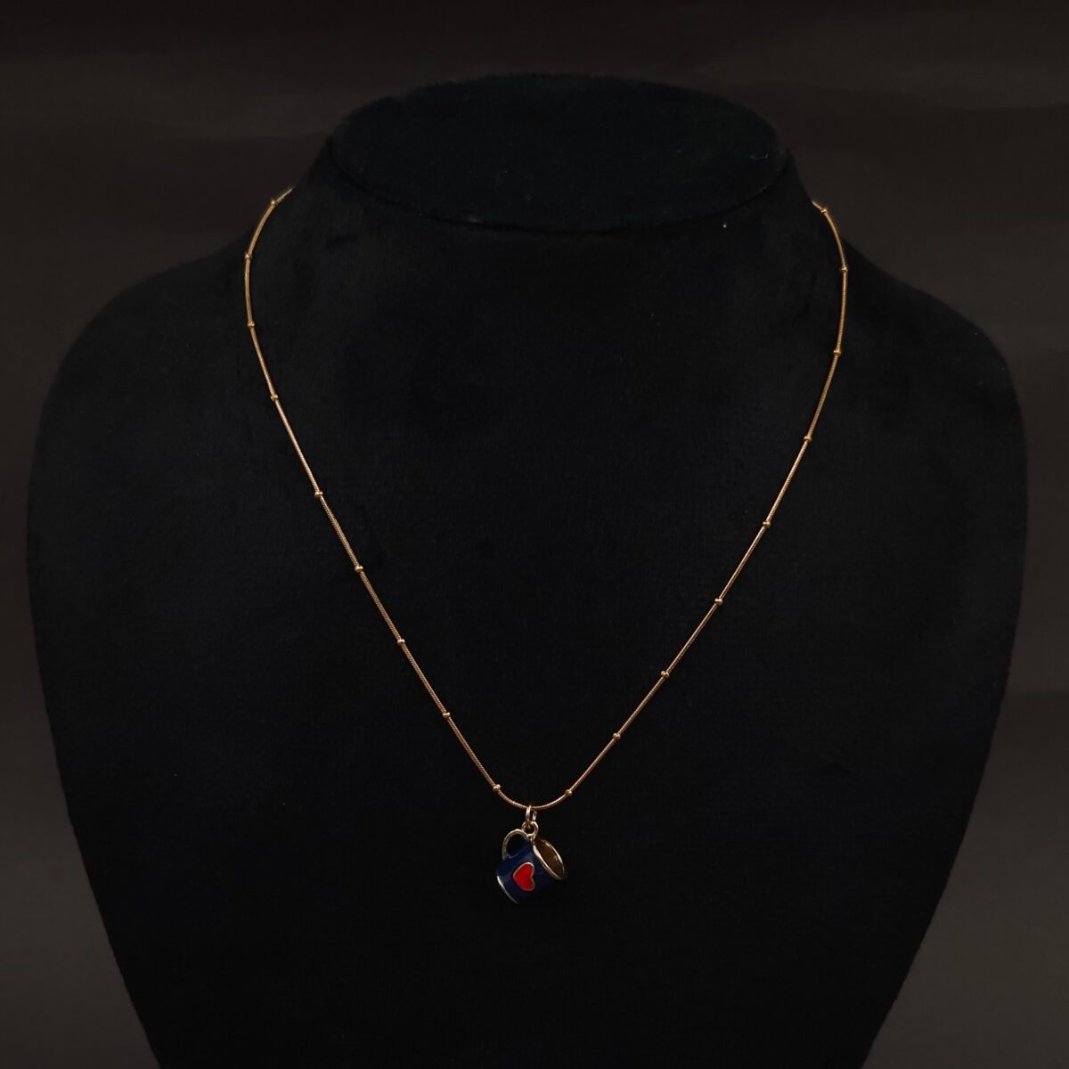 Stainless Steel Coffee Mug Pendant Necklace - Heart Motif, Anti-Tarnish