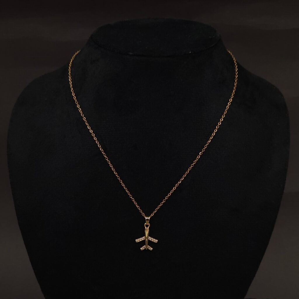 Stainless Steel Airplane Necklace - CZ Accents, Anti-Tarnish