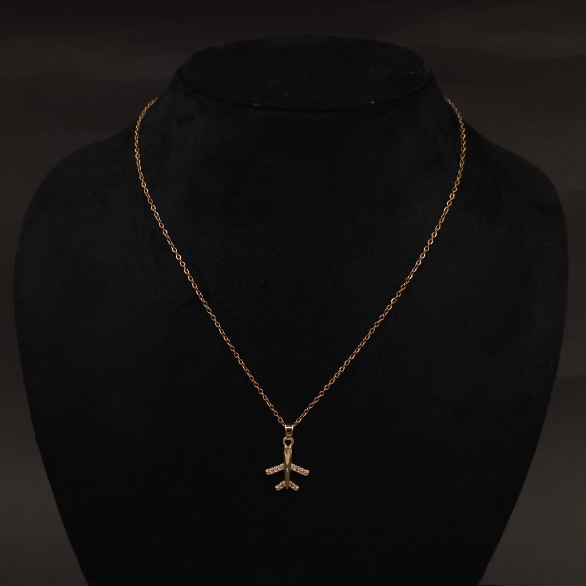 Stainless Steel Airplane Necklace - CZ Accents, Anti-Tarnish