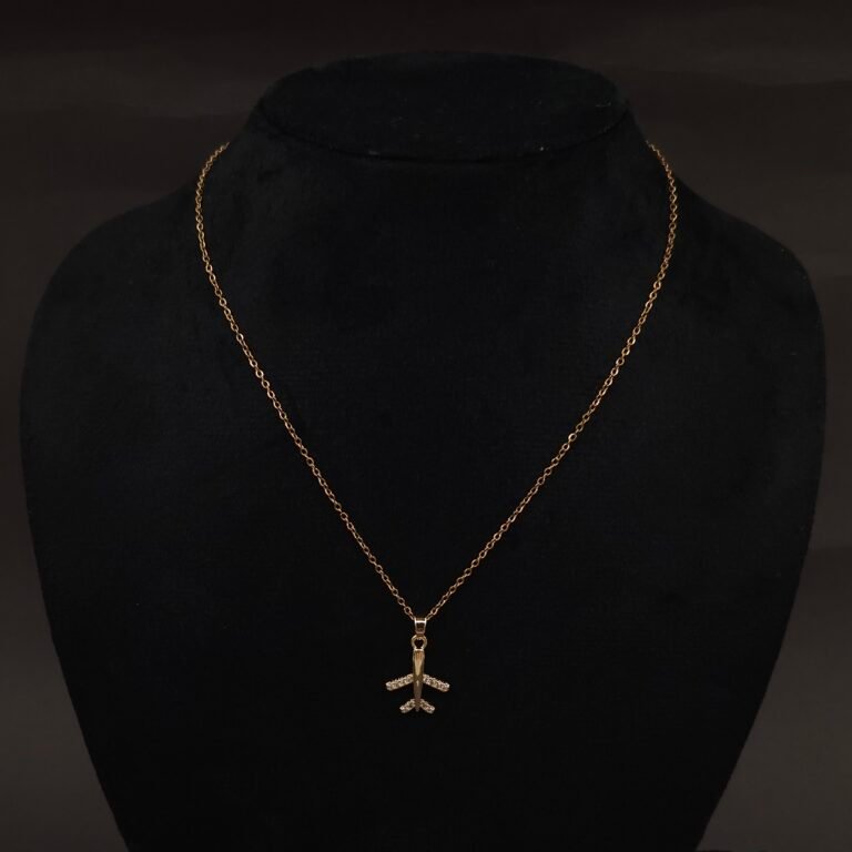 Stainless Steel Airplane Necklace - CZ Accents, Anti-Tarnish