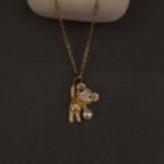 Stainless Steel Bear Pendant Necklace - CZ Pavé & Pearl, Anti-Tarnish