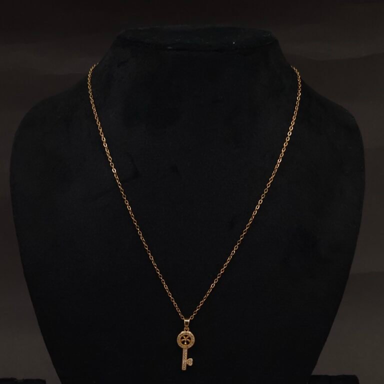 Stainless Steel Key Pendant Necklace - CZ Pavé, Anti-Tarnish