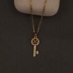 Stainless Steel Key Pendant Necklace - CZ Pavé, Anti-Tarnish
