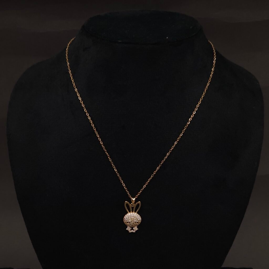 Stainless Steel Bunny Face Pendant Necklace - CZ Pavé, Anti-Tarnish