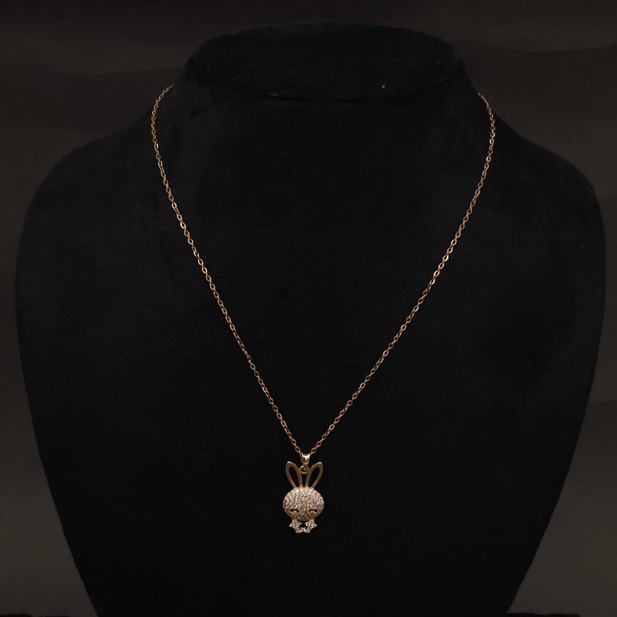 Stainless Steel Bunny Face Pendant Necklace - CZ Pavé, Anti-Tarnish