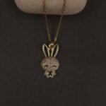 Stainless Steel Bunny Face Pendant Necklace - CZ Pavé, Anti-Tarnish