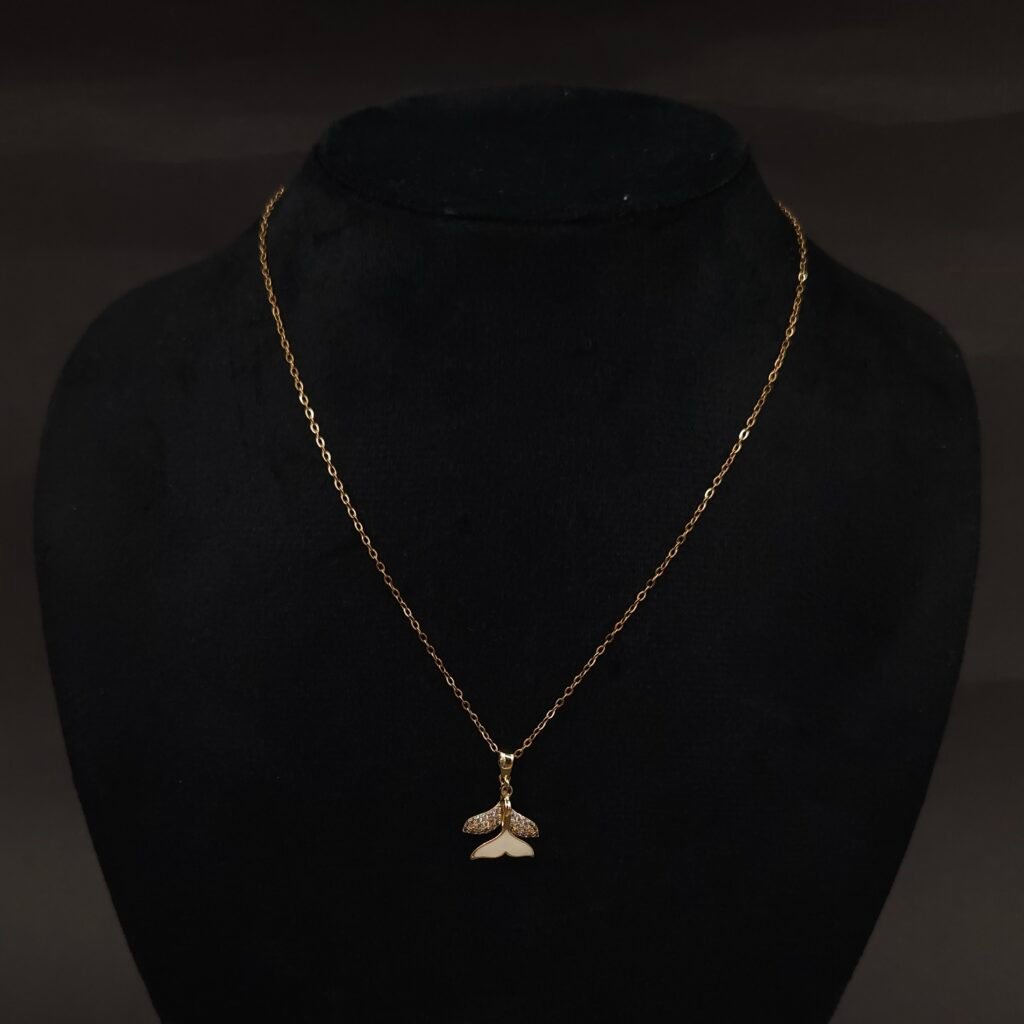 Stainless Steel Whale Tail Pendant Necklace - Enamel & CZ, Anti-Tarnish