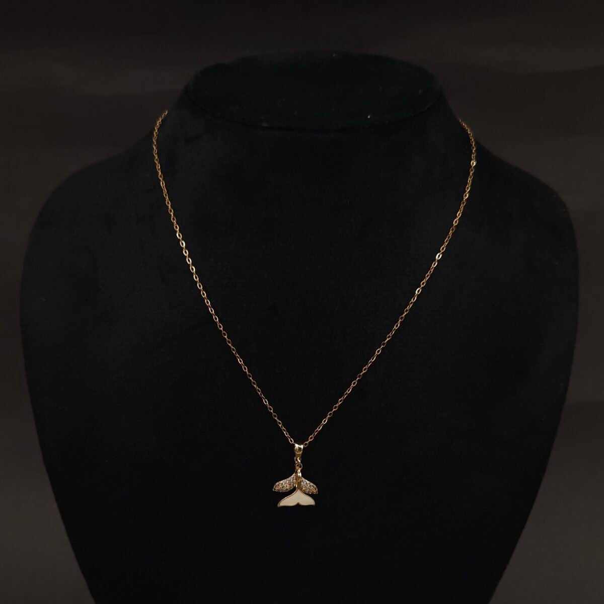 Stainless Steel Whale Tail Pendant Necklace - Enamel & CZ, Anti-Tarnish