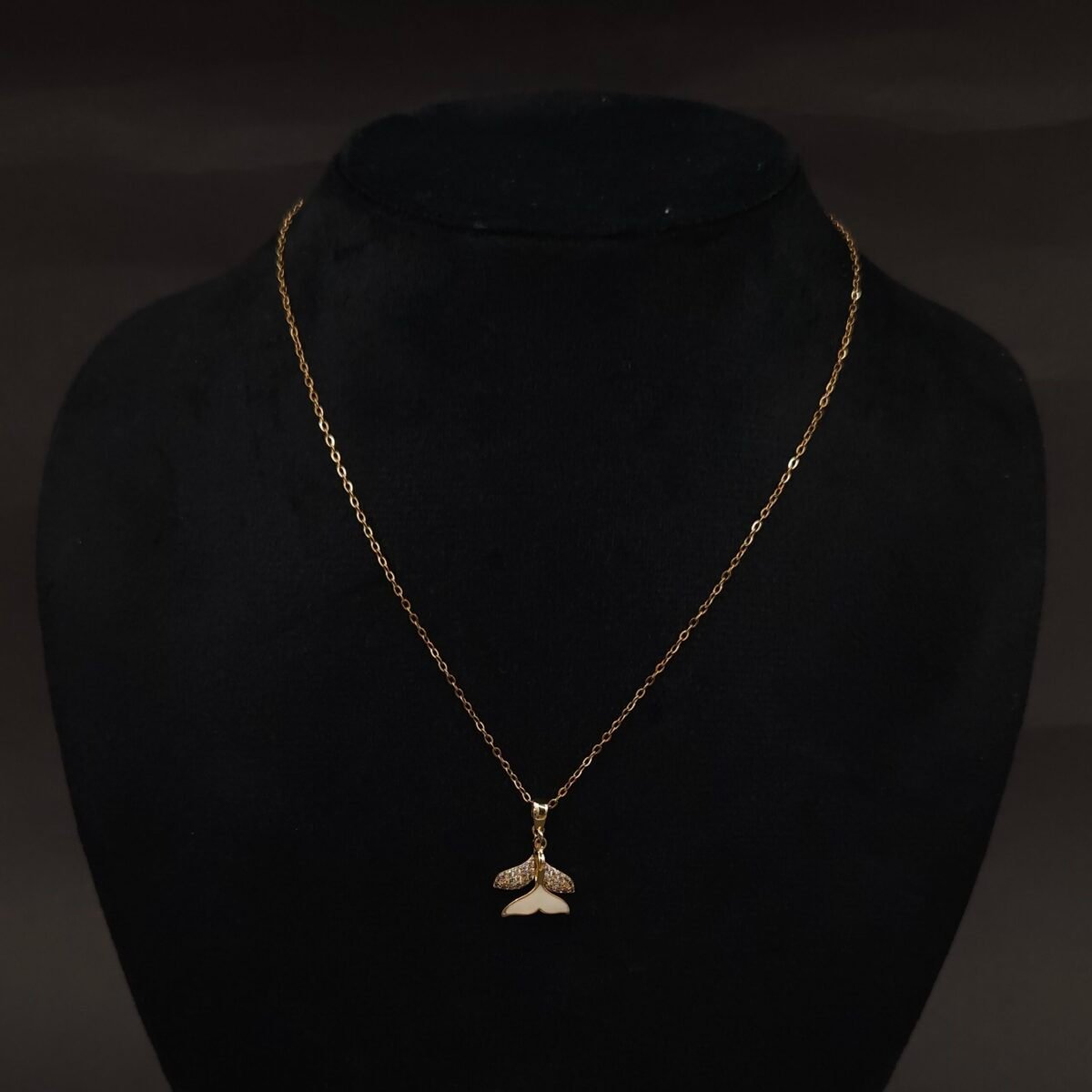Stainless Steel Whale Tail Pendant Necklace - Enamel & CZ, Anti-Tarnish