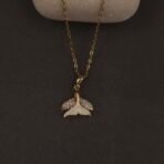 Stainless Steel Whale Tail Pendant Necklace - Enamel & CZ, Anti-Tarnish