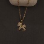 Stainless Steel Rocking Horse Pendant Necklace - CZ Accent, Anti-Tarnish