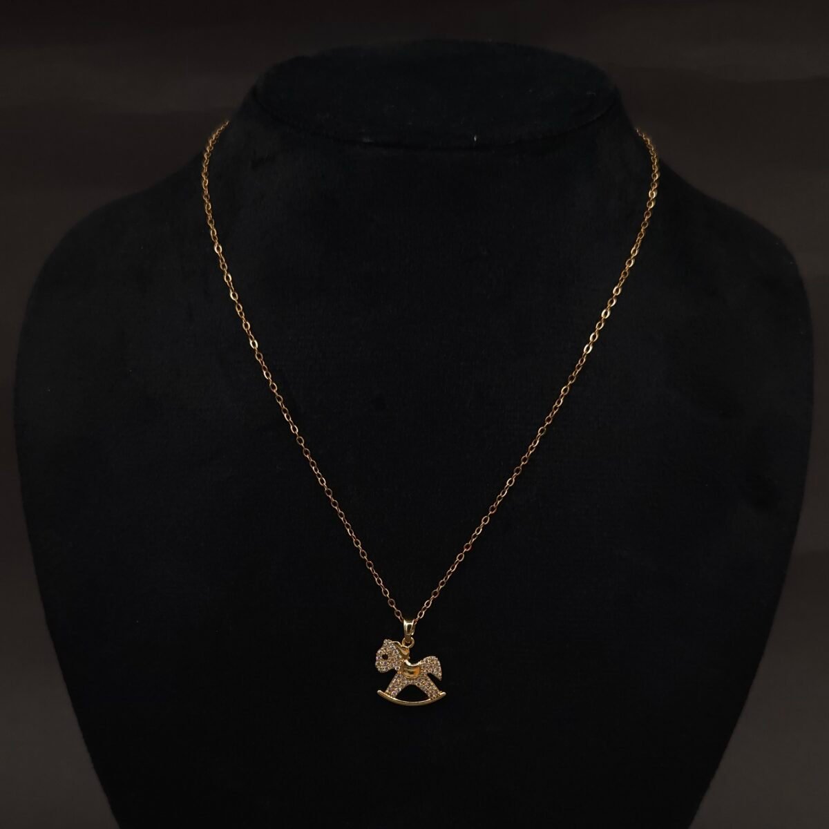 Stainless Steel Rocking Horse Pendant Necklace - CZ Accent, Anti-Tarnish