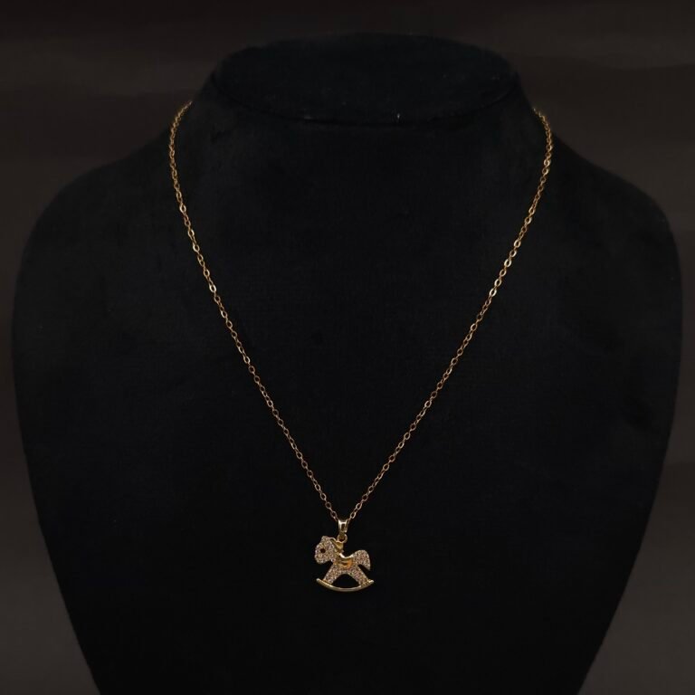 Stainless Steel Rocking Horse Pendant Necklace - CZ Accent, Anti-Tarnish