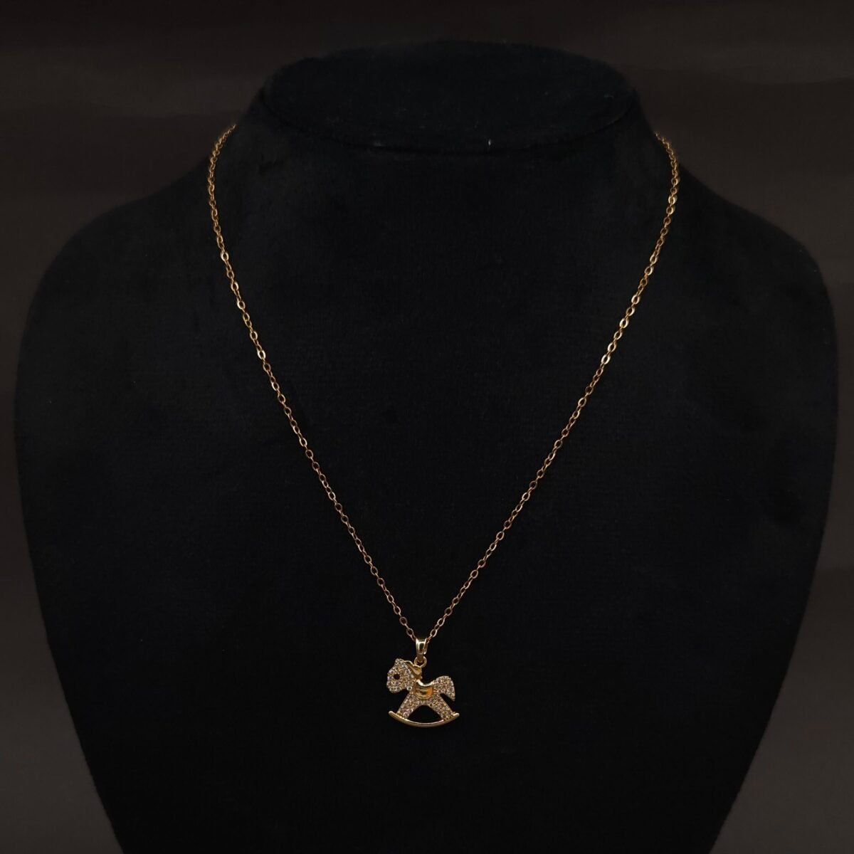 Stainless Steel Rocking Horse Pendant Necklace - CZ Accent, Anti-Tarnish
