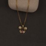 Stainless Steel Mouse Motif Pendant Necklace - Pink & CZ Accents, Anti-Tarnish